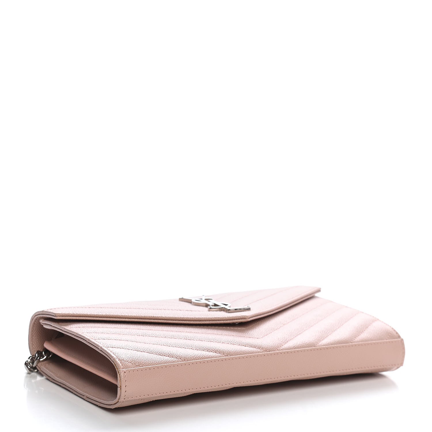 Saint Laurent Grain De Poudre Matelasse Chevron Monogram Chain Wallet Pink 3 of 8