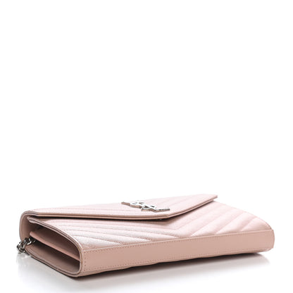 Saint Laurent Grain De Poudre Matelasse Chevron Monogram Chain Wallet Pink 3 of 8