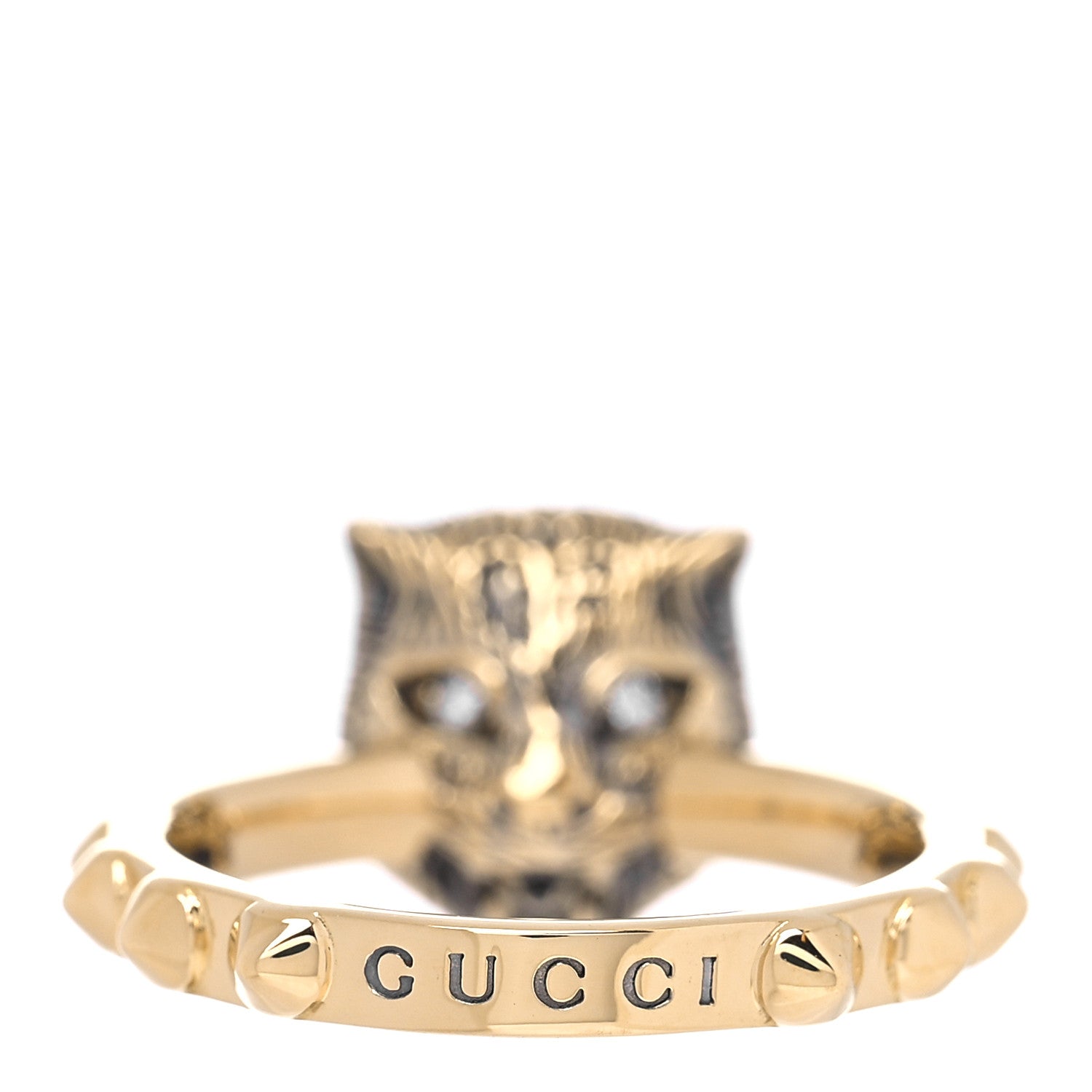 Gucci 18K Yellow Gold Pink Opal Diamond Le Marché Des Merveilles Feline Ring 49 5 4 of 7