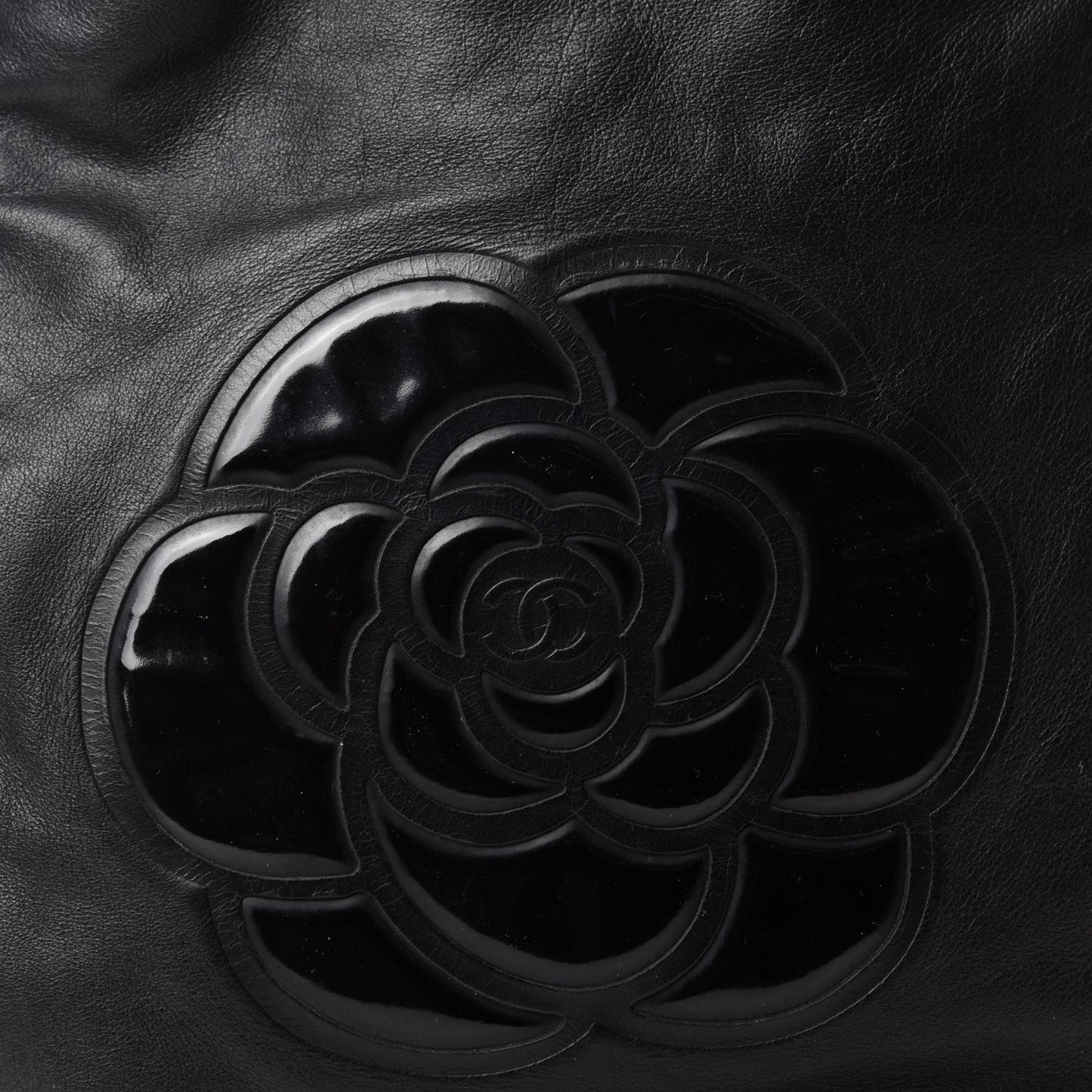 Lambskin Patent Calfskin Camellia Tote Black