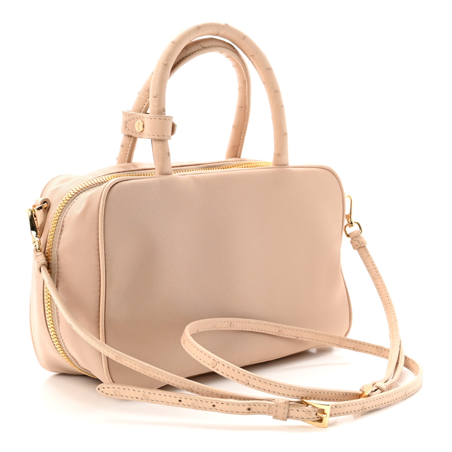 Prada Re-Nylon Ostrich Bauletto Bag Cammeo 3 of 9