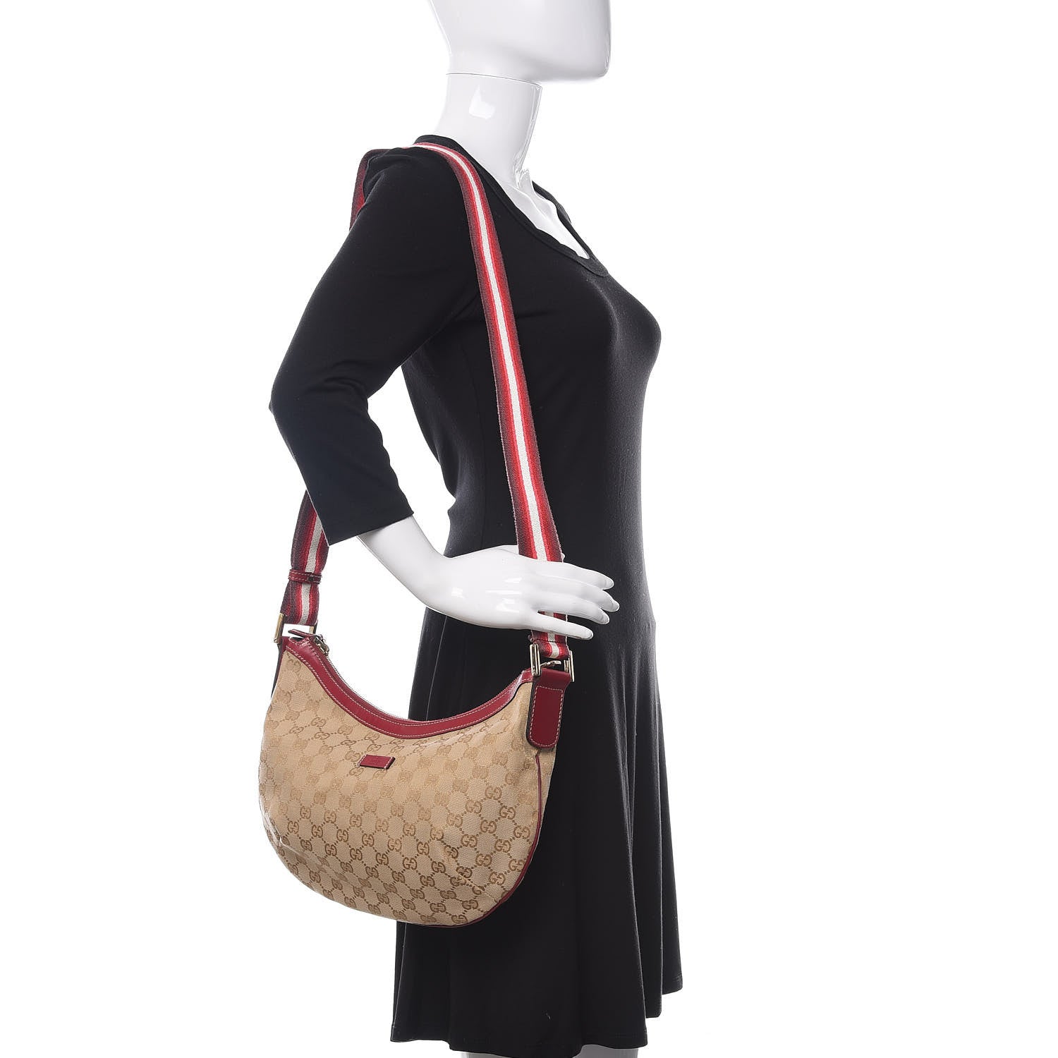 Gucci Monogram Web Medium Half Moon Hobo Red 2 of 13