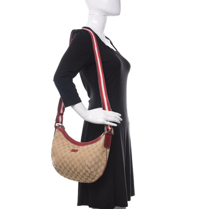 Gucci Monogram Web Medium Half Moon Hobo Red 2 of 13