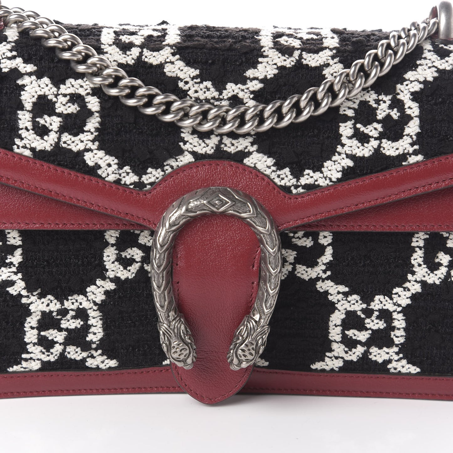 Tweed GG Monogram Small Dionysus Shoulder Bag Black White Romantic Cherry