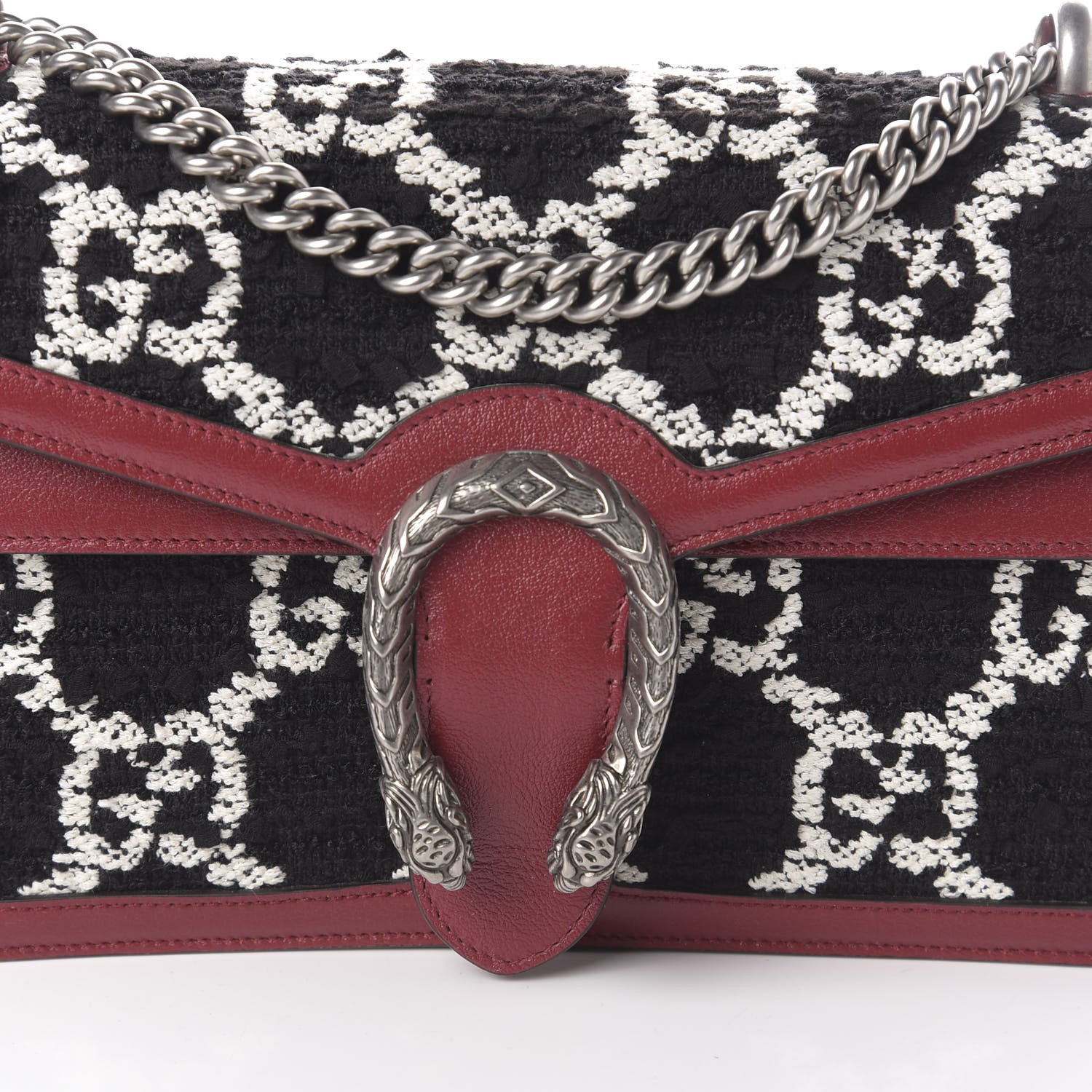 Gucci Tweed GG Monogram Small Dionysus Shoulder Bag Black White Romantic Cherry 7 of 9