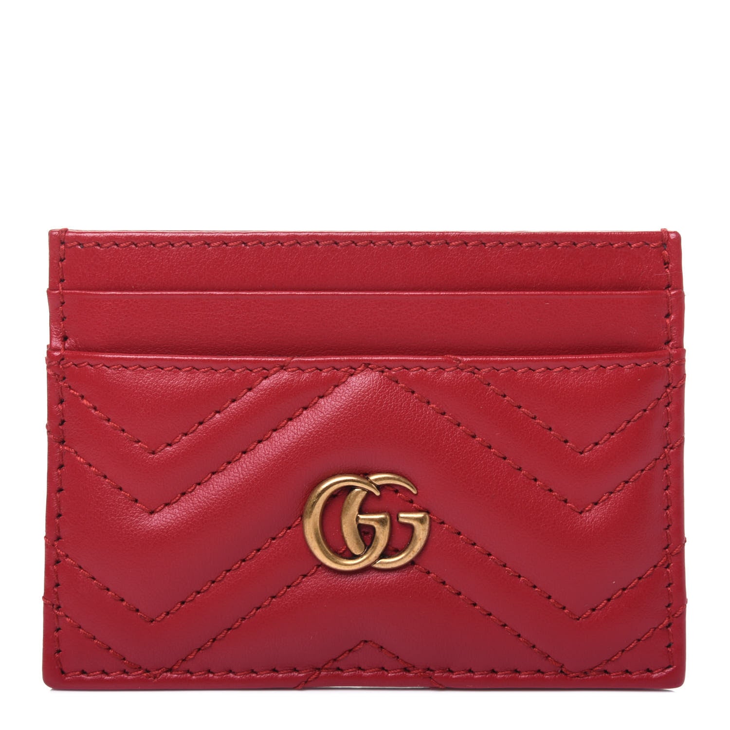 Gucci Calfskin Matelasse GG Marmont Card Holder Hibiscus Red 1 of 12