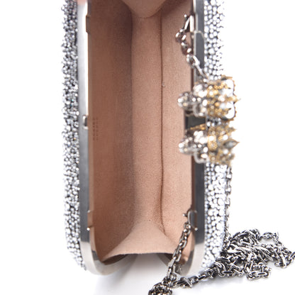 Alexander McQueen Crystal Nappa Queen and King Skull Box Chain Clutch Black Silver 5 of 13