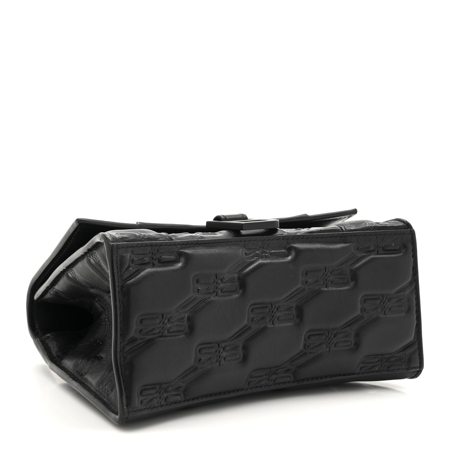 Nappa BB Monogram Embossed Small Hourglass Top Handle Bag Black