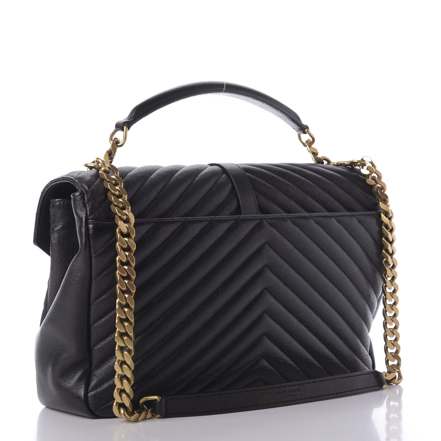 Sheepskin Matelasse Chevron Monogram Large College Satchel Black