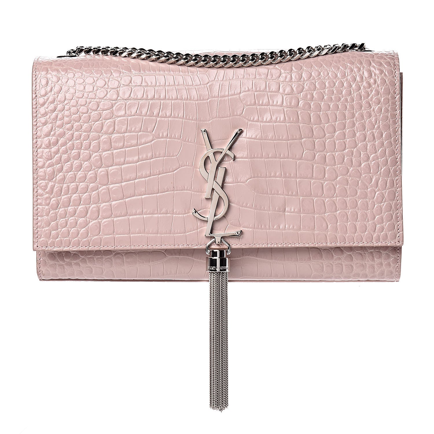 Saint Laurent Calfskin Crocodile Embossed Medium Classic Monogram Kate Tassel Satchel Powder Pink 1 of 11