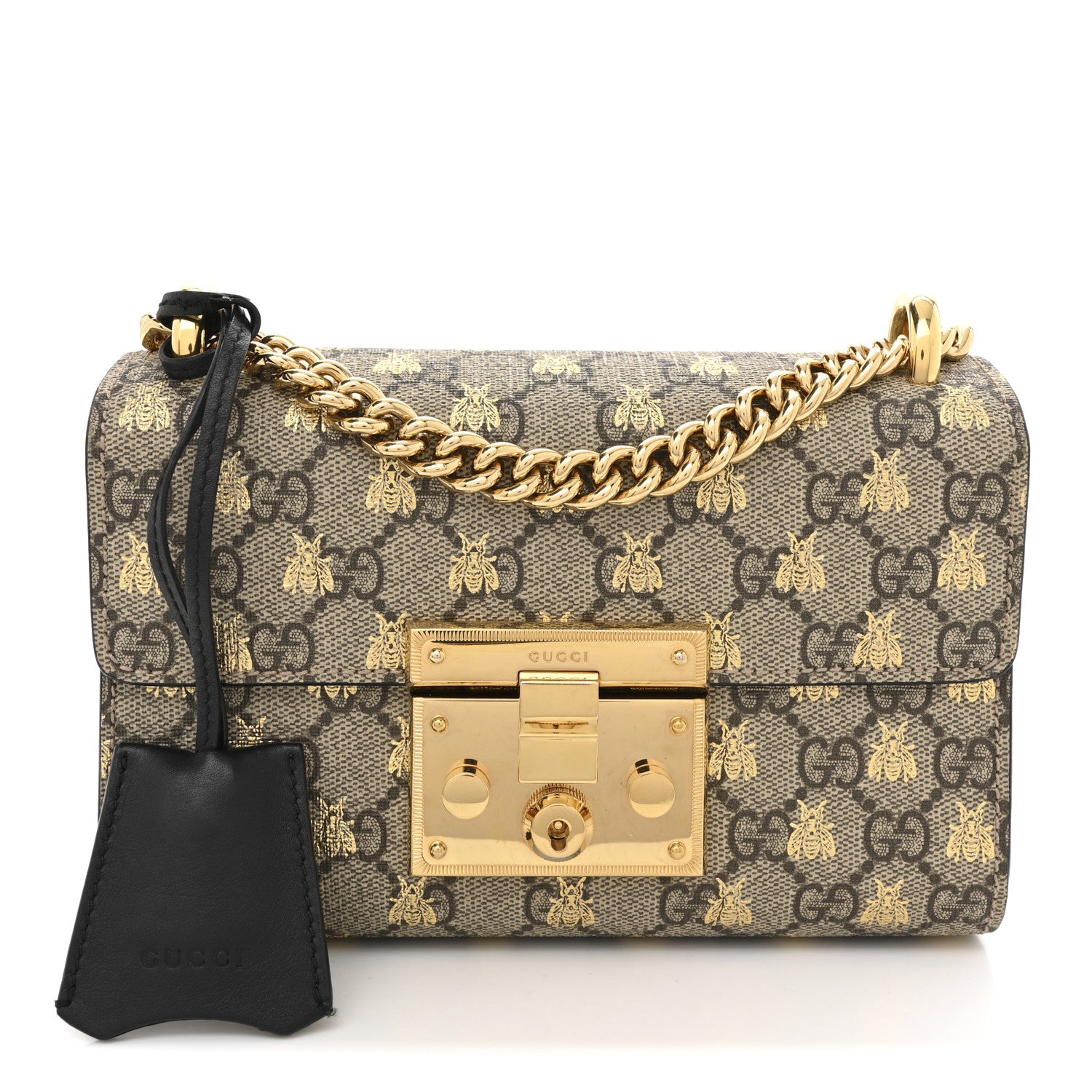 Gucci GG Supreme Monogram Bees Small Padlock Shoulder Bag Black 1 of 12