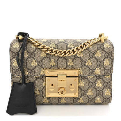 Gucci GG Supreme Monogram Bees Small Padlock Shoulder Bag Black 1 of 12