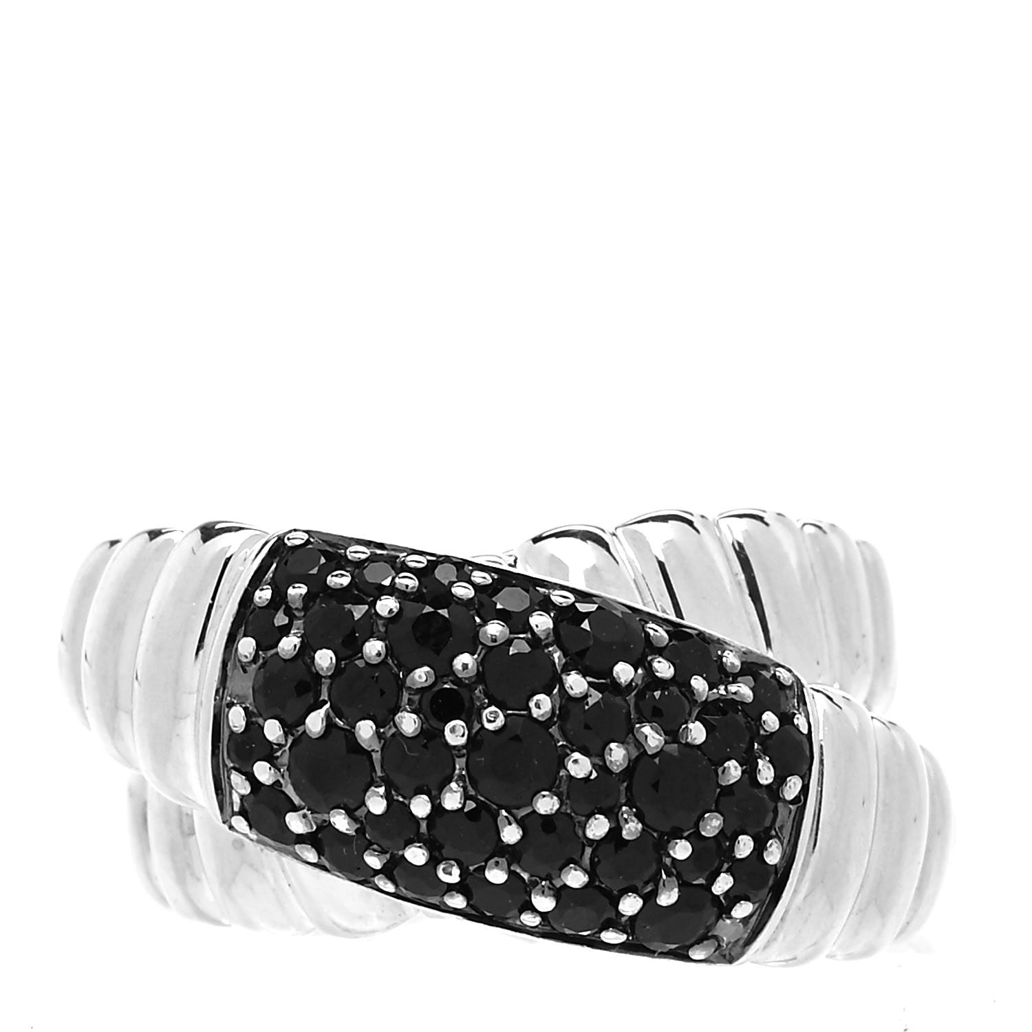 John Hardy Sterling Silver Black Sapphire Crossover Ring 55 7.25 1 of 4