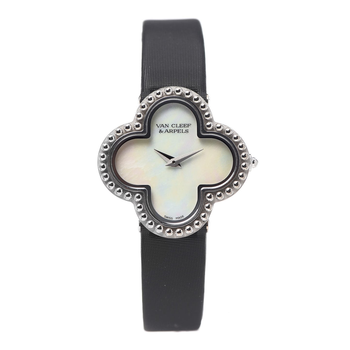 18K White Gold Satin Mother of Pearl 26mm Alhambra Quartz Watch