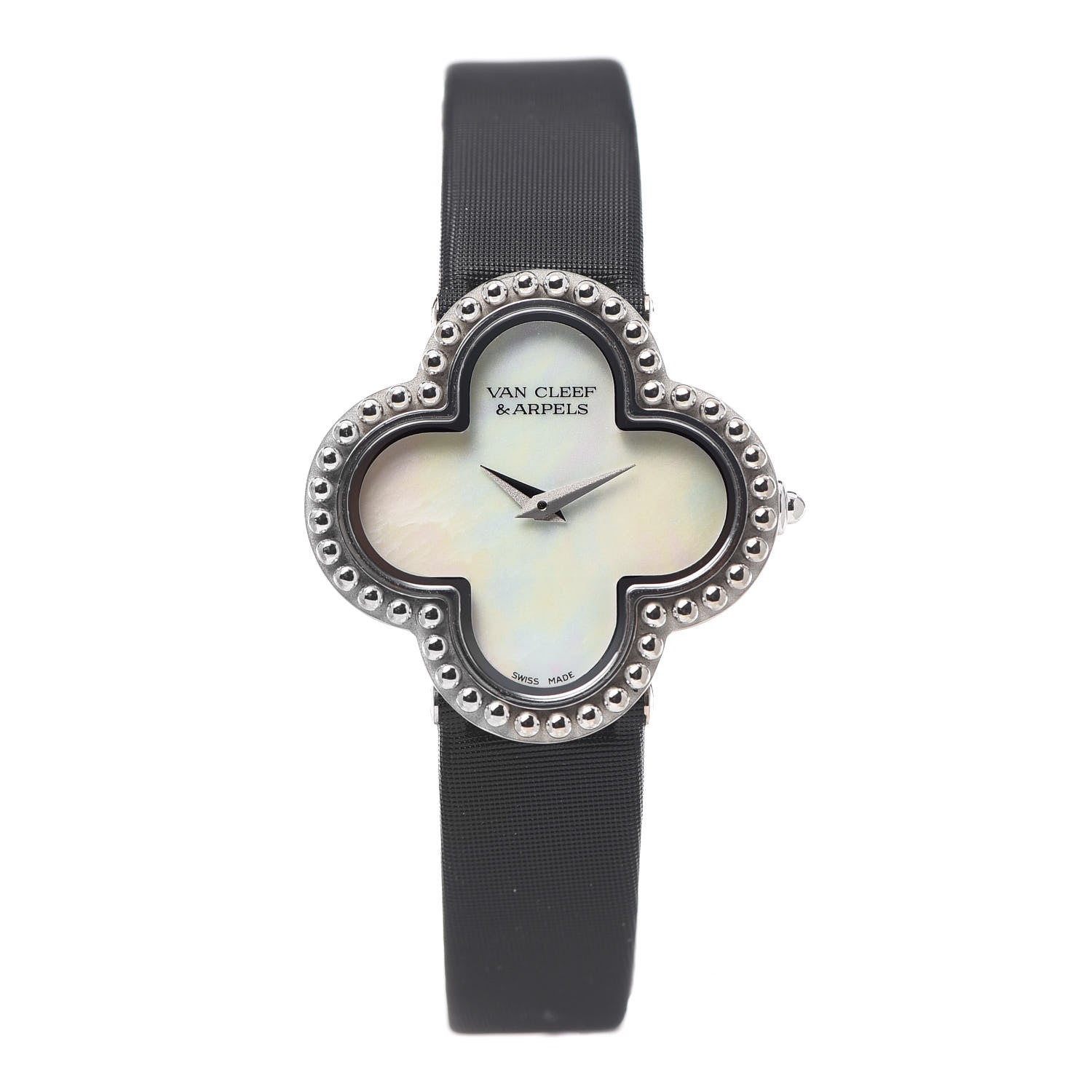 Van Cleef & Arpels 18K White Gold Satin Mother of Pearl 26mm Alhambra Quartz Watch 1 of 7