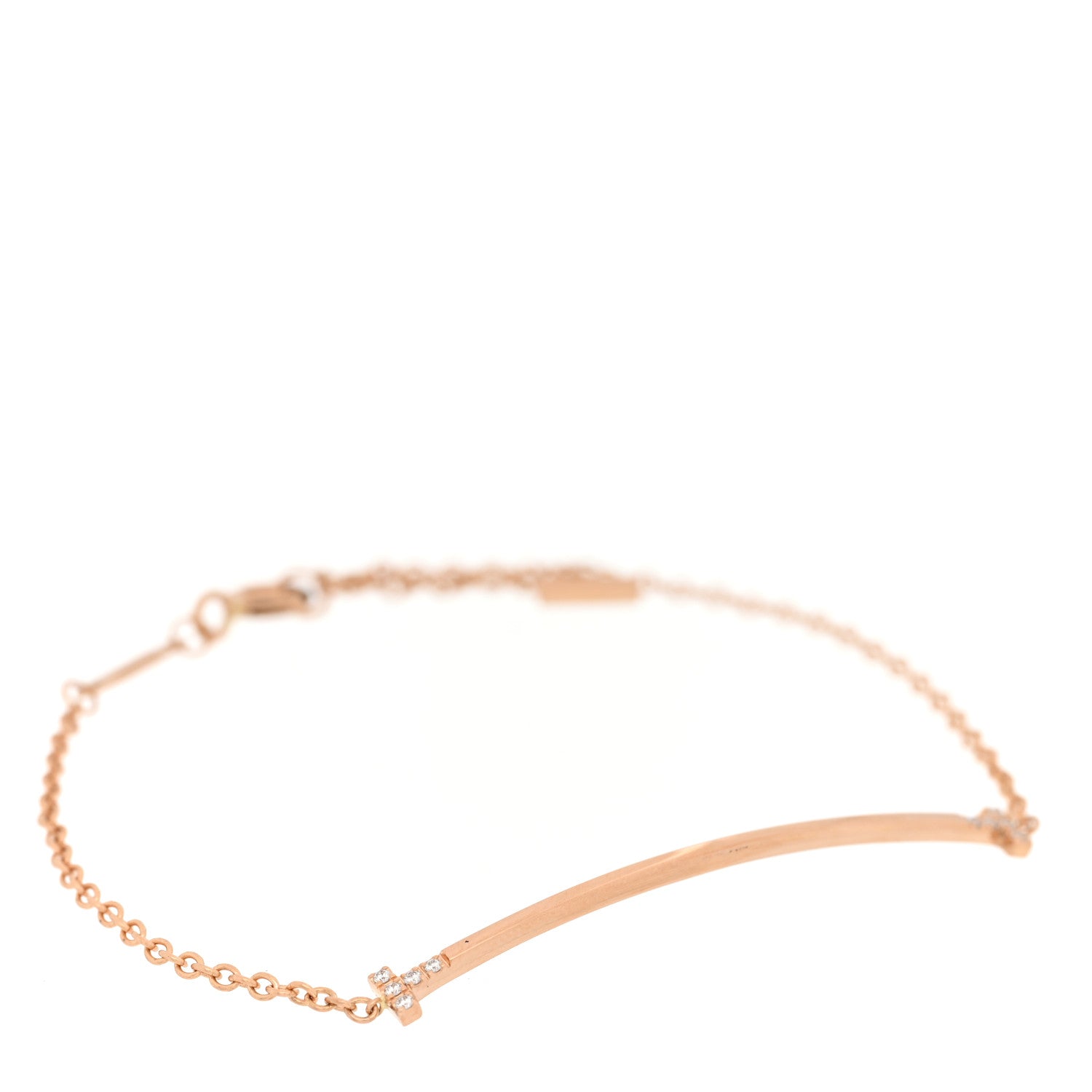 Tiffany 18K Rose Gold Diamond Small T Smile Bracelet 1 of 4