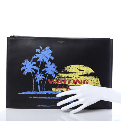 Saint Laurent Calfskin Waiting for Sunset Large Sac De Jour Carryall Pouch Black 2 of 7