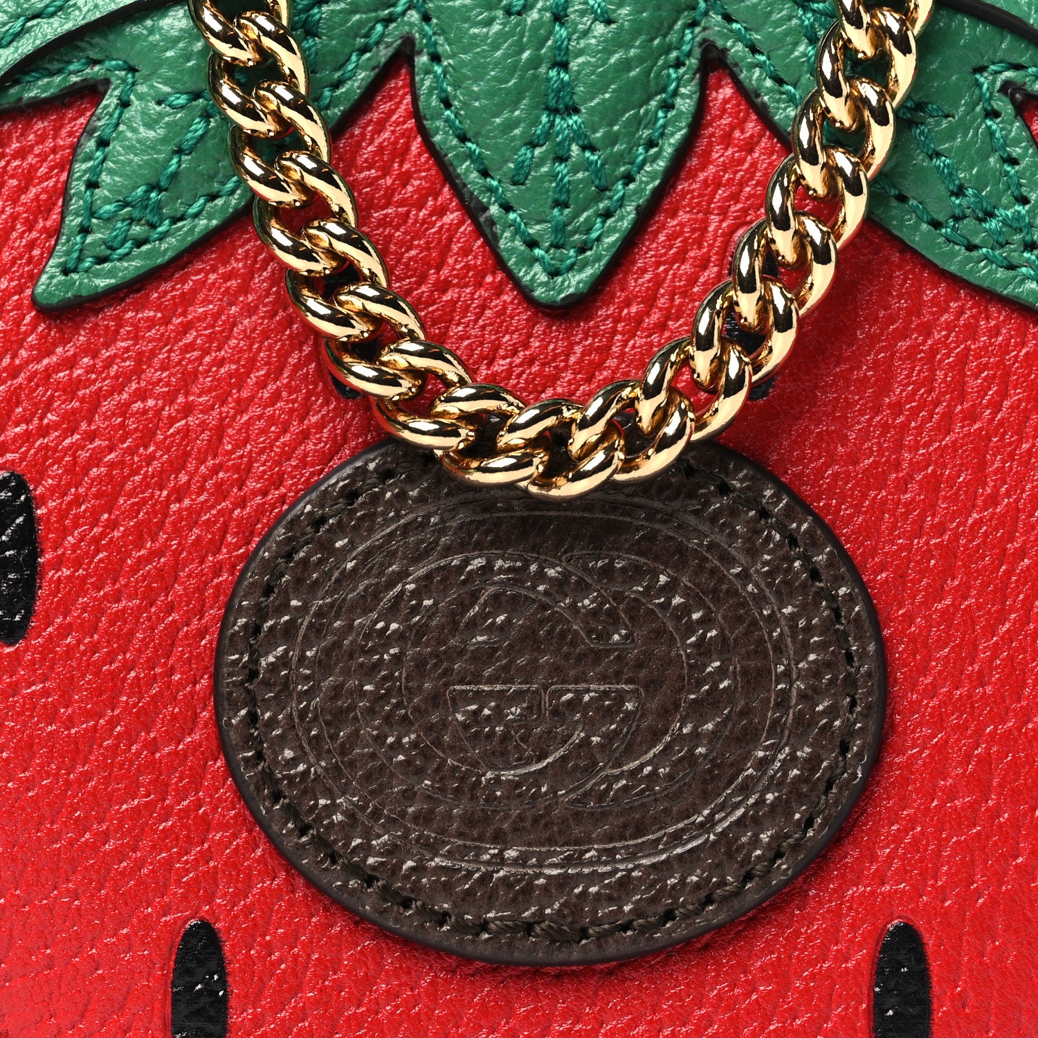 Gucci Textured Dollar Calfskin Retro Interlocking G Fruttini Strawberry Mini Crossbody Lobster Red Black New Acero 7 of 9