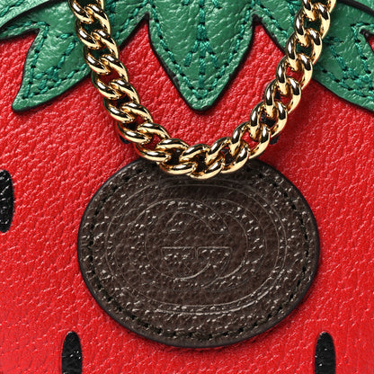 Gucci Textured Dollar Calfskin Retro Interlocking G Fruttini Strawberry Mini Crossbody Lobster Red Black New Acero 7 of 9