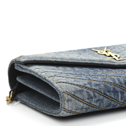 Saint Laurent Denim Matelasse Chevron Monogram Chain Wallet Blue Jeans 9 of 10