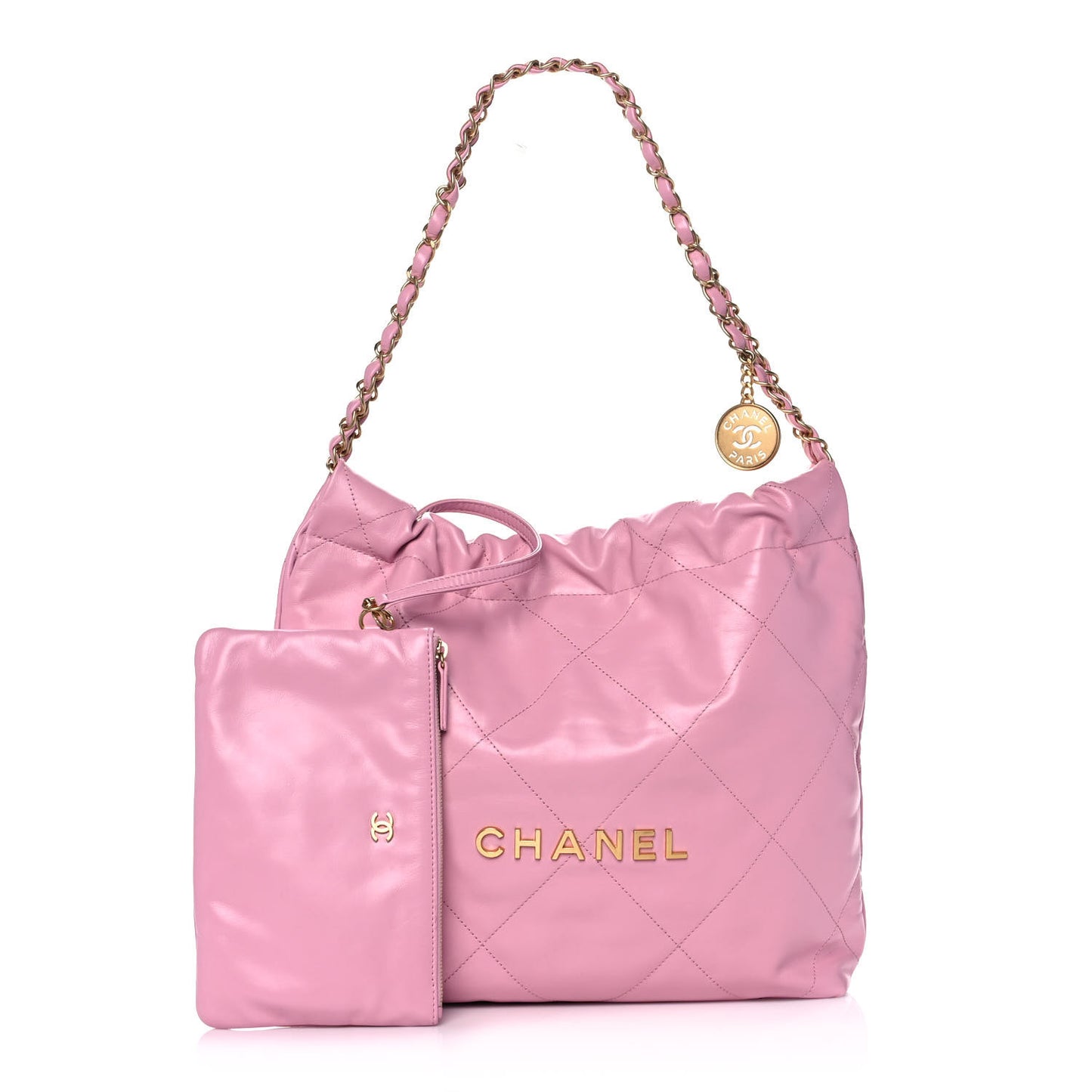 Shiny Calfskin Quilted Small Chanel 22 Pink