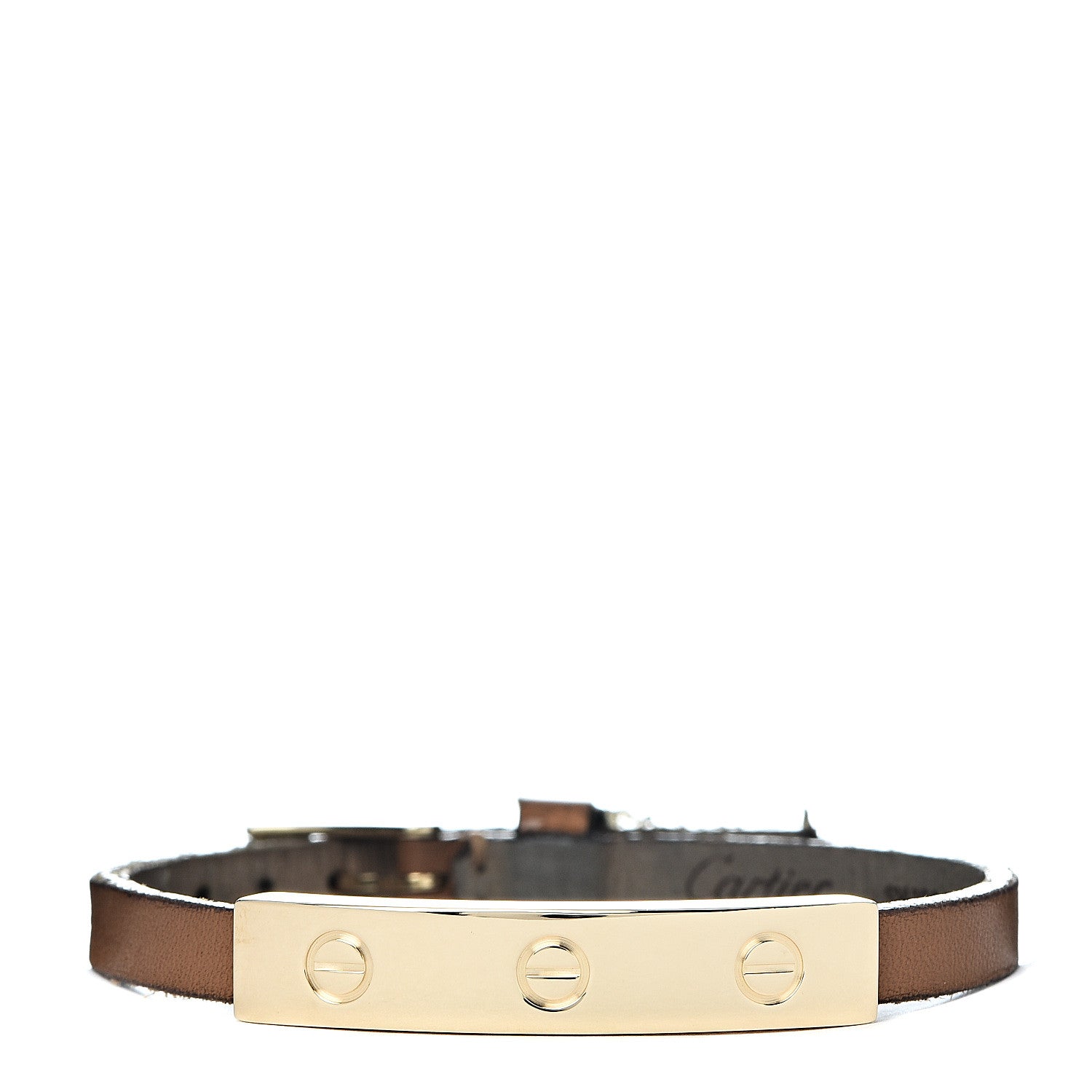 Cartier 18K Yellow Gold Calfskin 3 Motif LOVE Bracelet Brown 1 of 9