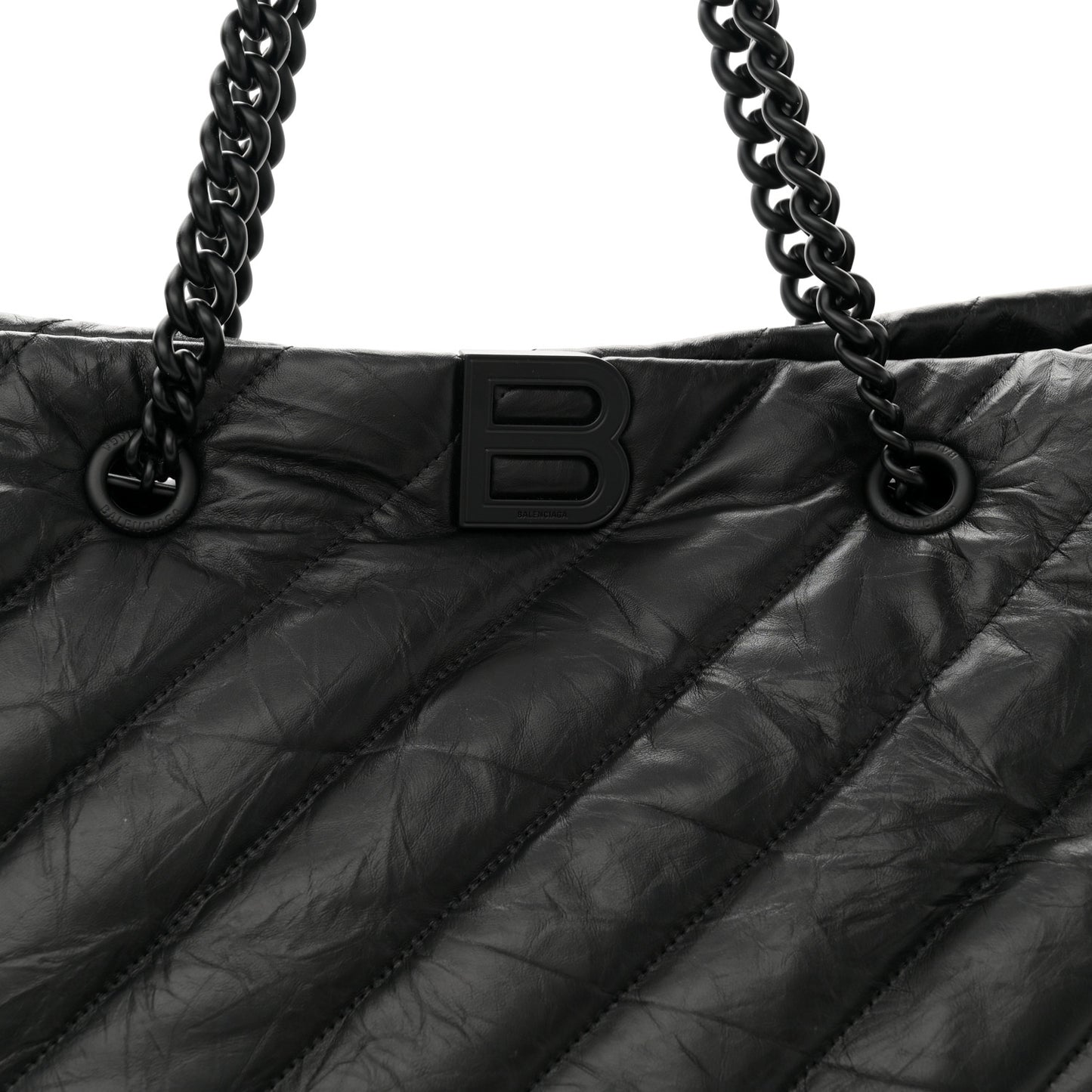 Crushed Calfskin Quilted Matte Black Hardware Large Crush Carry All Tote Bag Black
