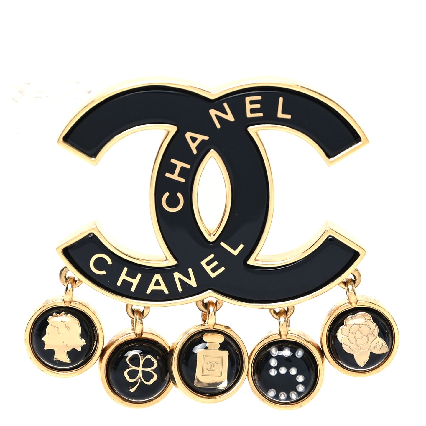 Metal Resin Enamel CC Charms Brooch Black Gold