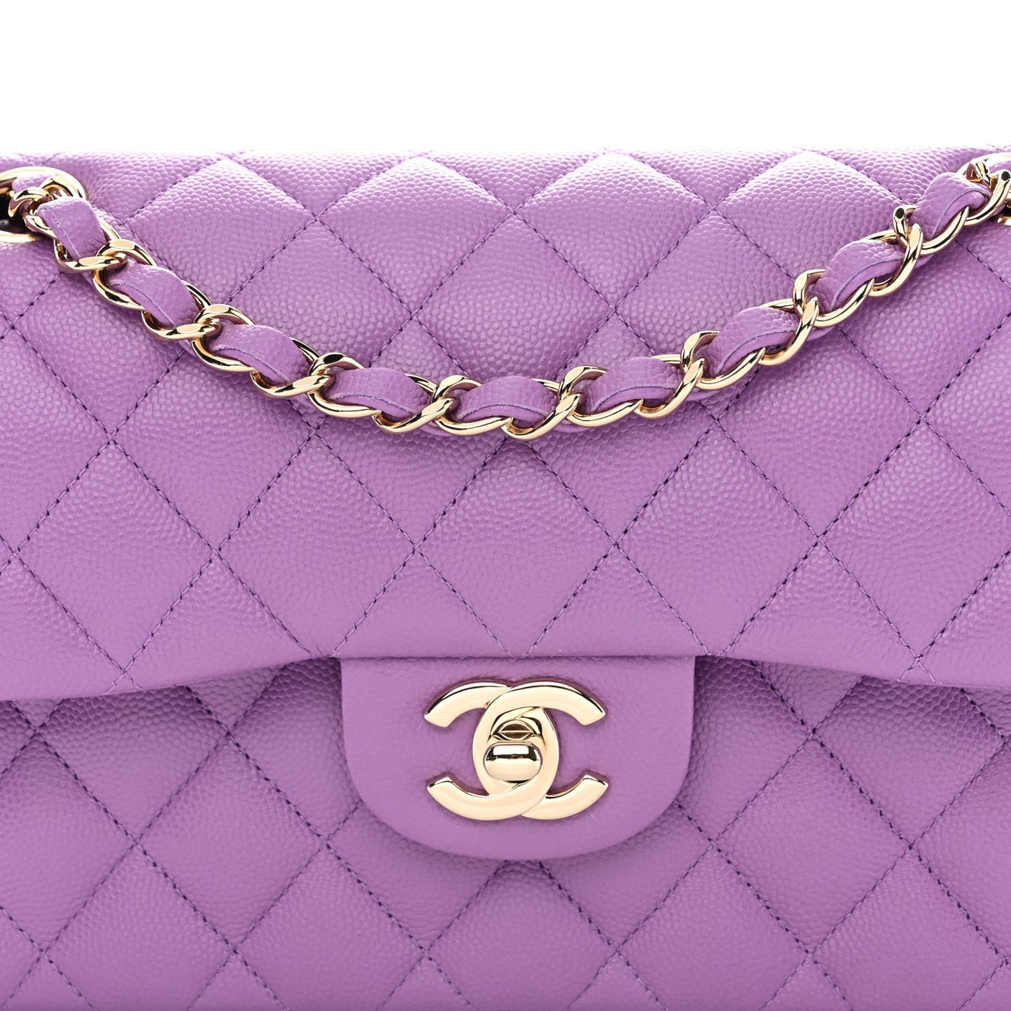 Caviar Quilted Small Double Flap Purple