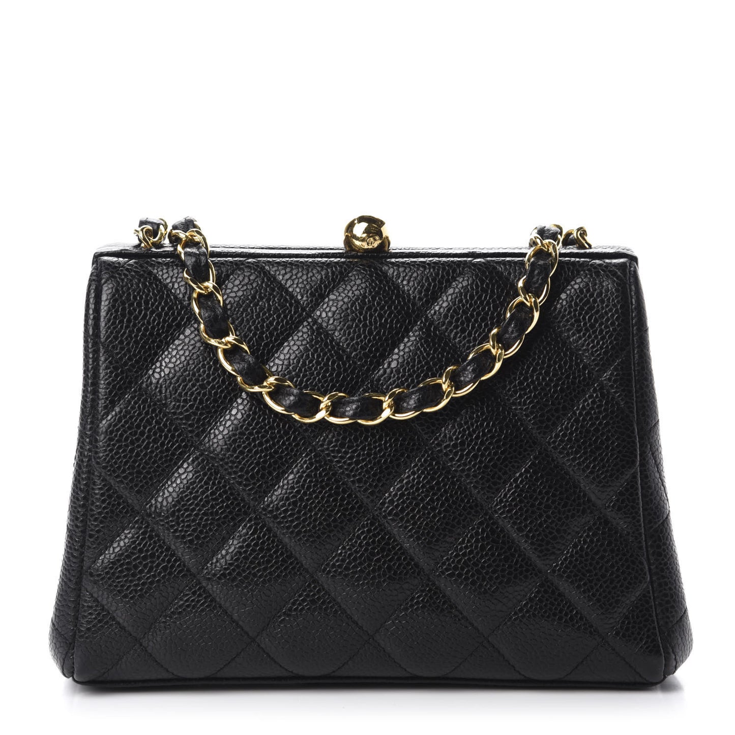 Caviar Quilted Frame Evening Bag Black