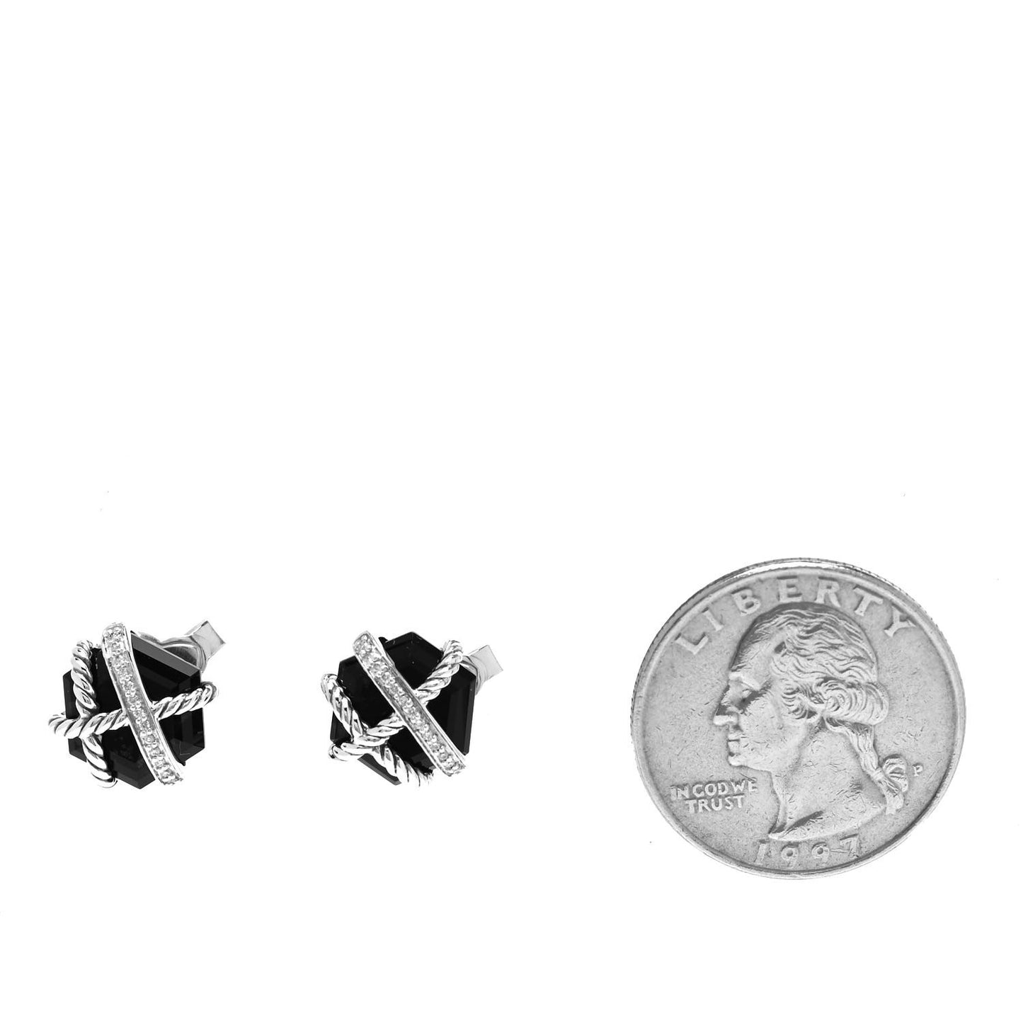 Sterling Silver Diamond Black Onyx 11mm Cable Wrap Earrings