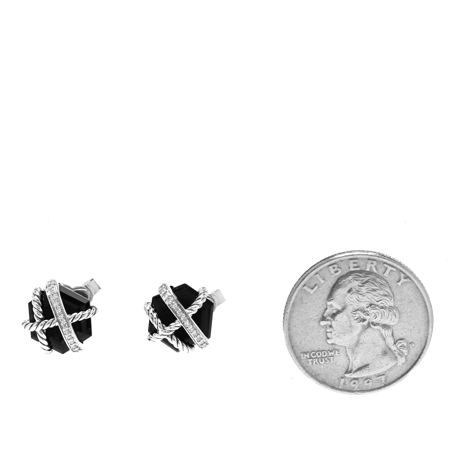 David Yurman Sterling Silver Diamond Black Onyx 11mm Cable Wrap Earrings 2 of 5