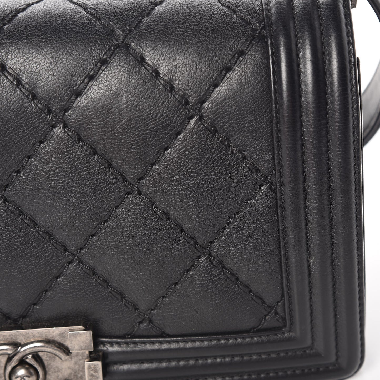 Calfskin Double Stitch Medium Boy Flap Black