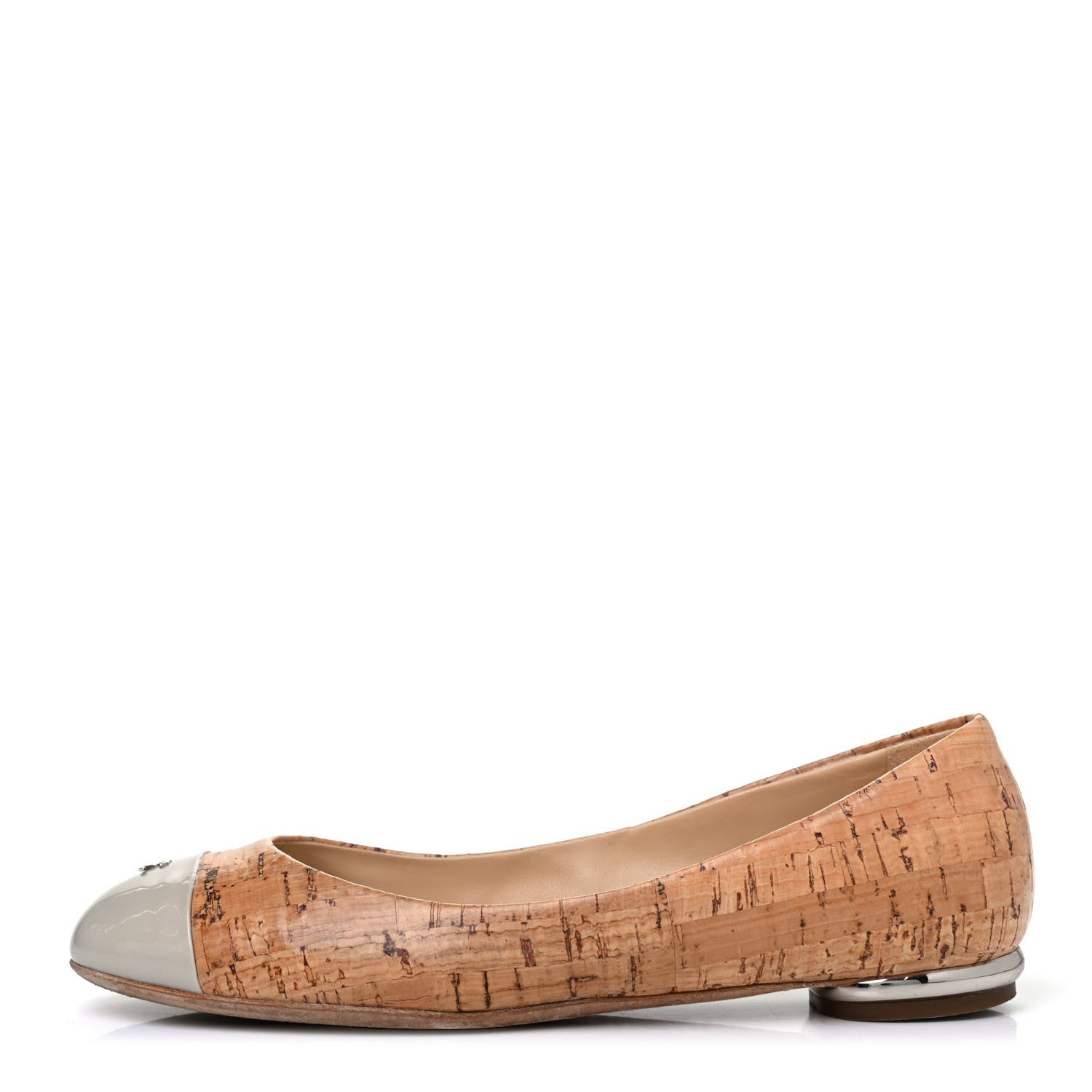 Chanel Cork Patent CC Cap Toe Ballerina Flats 38 Beige 1 of 4