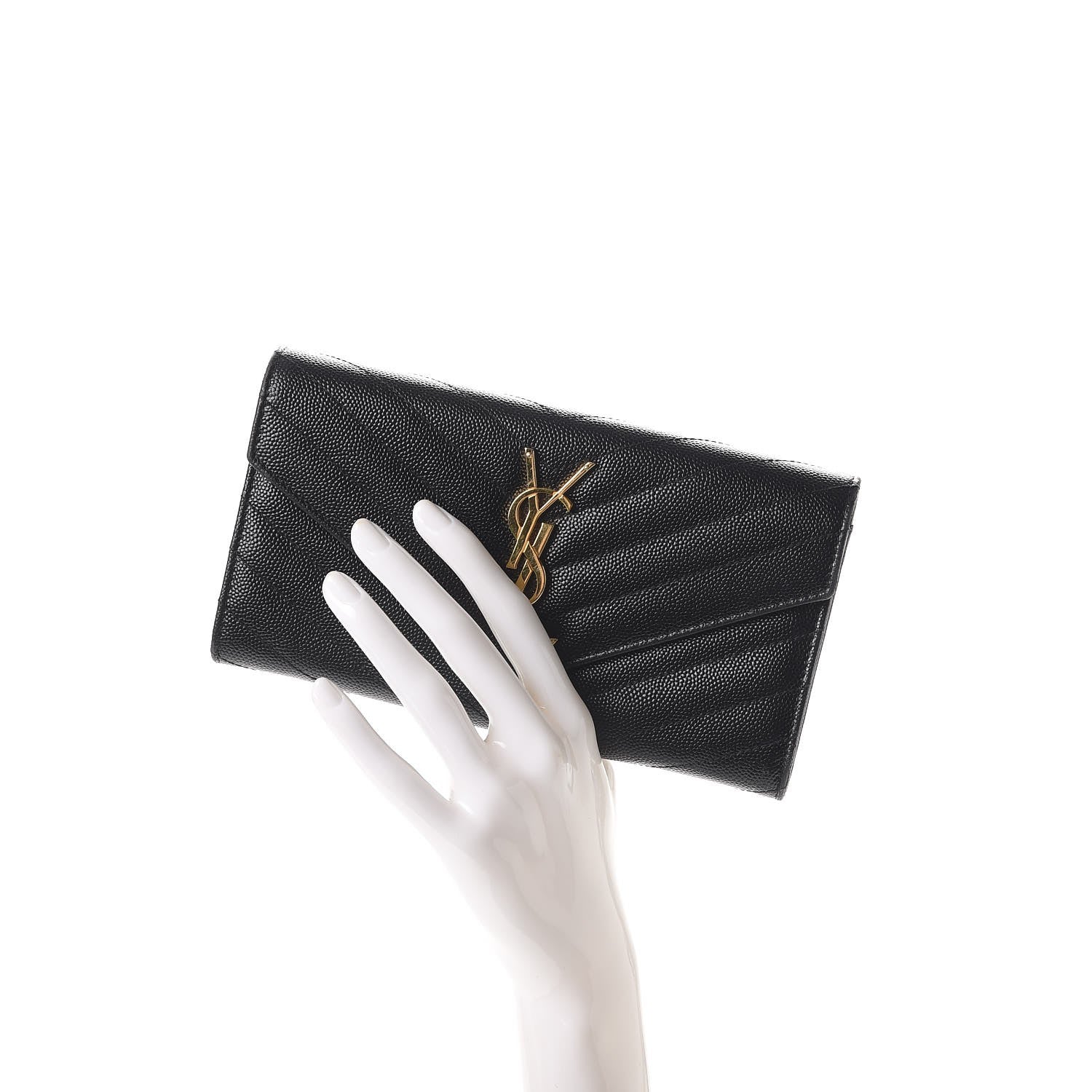 Saint Laurent Grain De Poudre Matelasse Chevron Monogram Flap Wallet Black 2 of 9