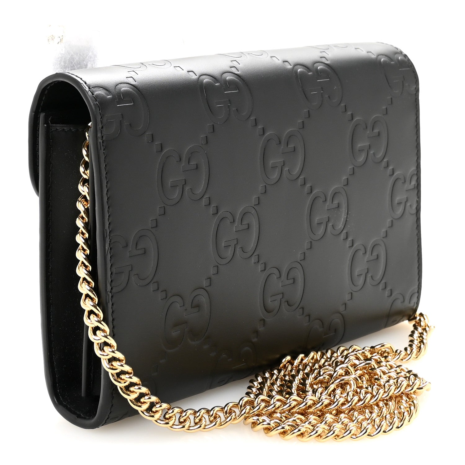 Gucci Calfskin GG Debossed Chain Wallet Black 3 of 10