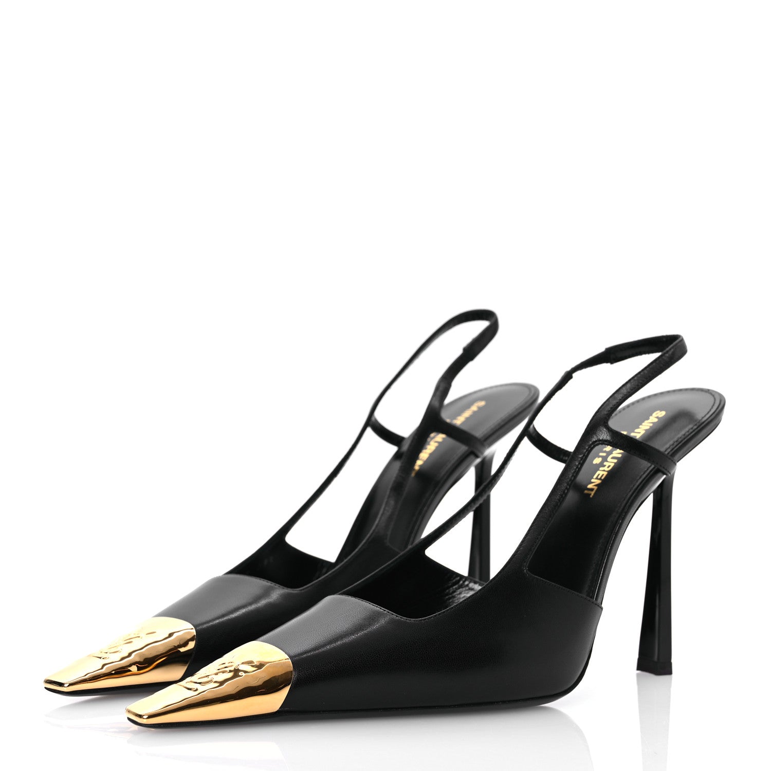 Saint Laurent Smooth Calfskin Jeanne 110 Slingback Pumps 39.5 Black Gold 4 of 13