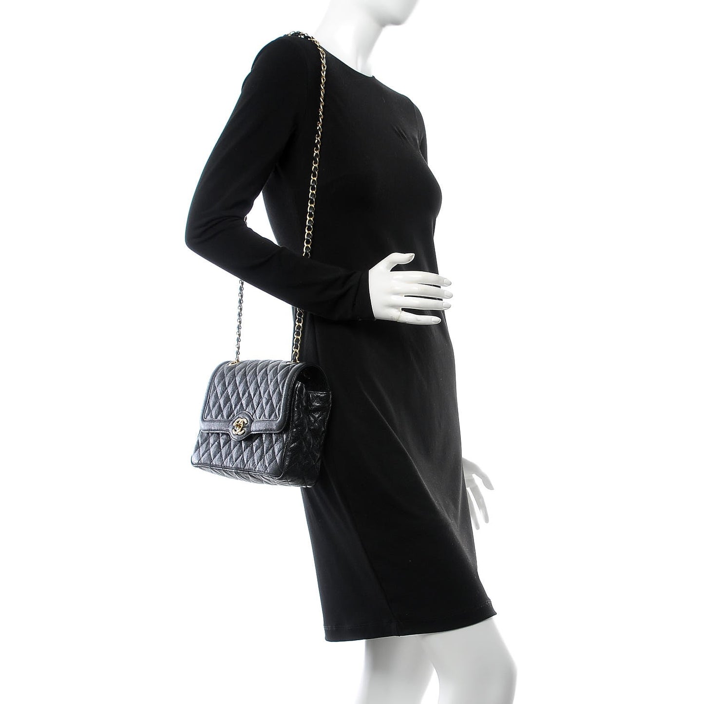 Crumpled Grained Calfskin Flap Black