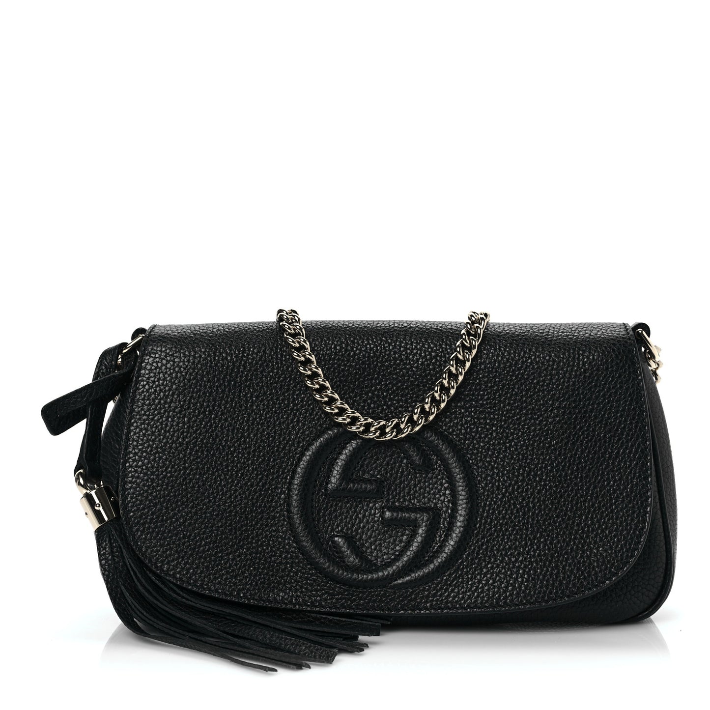 Pebbled Calfskin Medium Soho Flap Crossbody Black