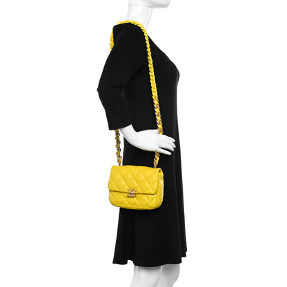 Chanel Lambskin Quilted Mini Lacquered Chain Flap Yellow 2 of 11