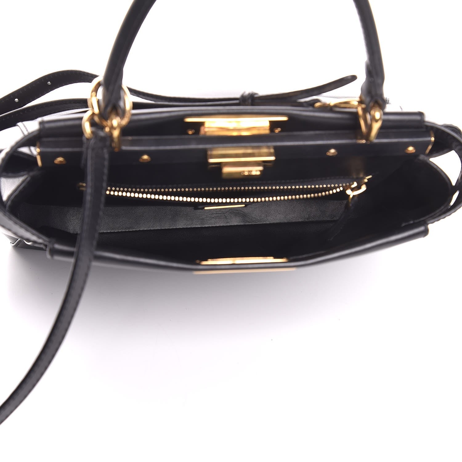 Fendi Vitello Morgan Shiny Nappa Medium Peekaboo Iconic Satchel Black 6 of 16