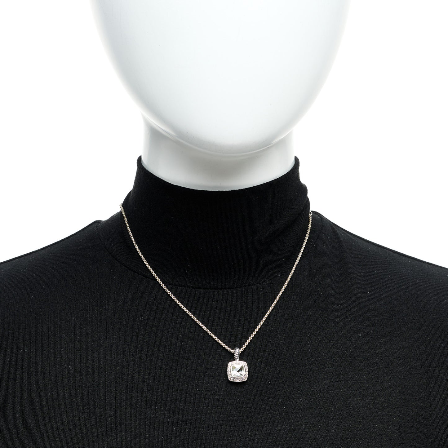 Sterling Silver Diamond Prasiolite 7mm Petite Albion Pendant Necklace