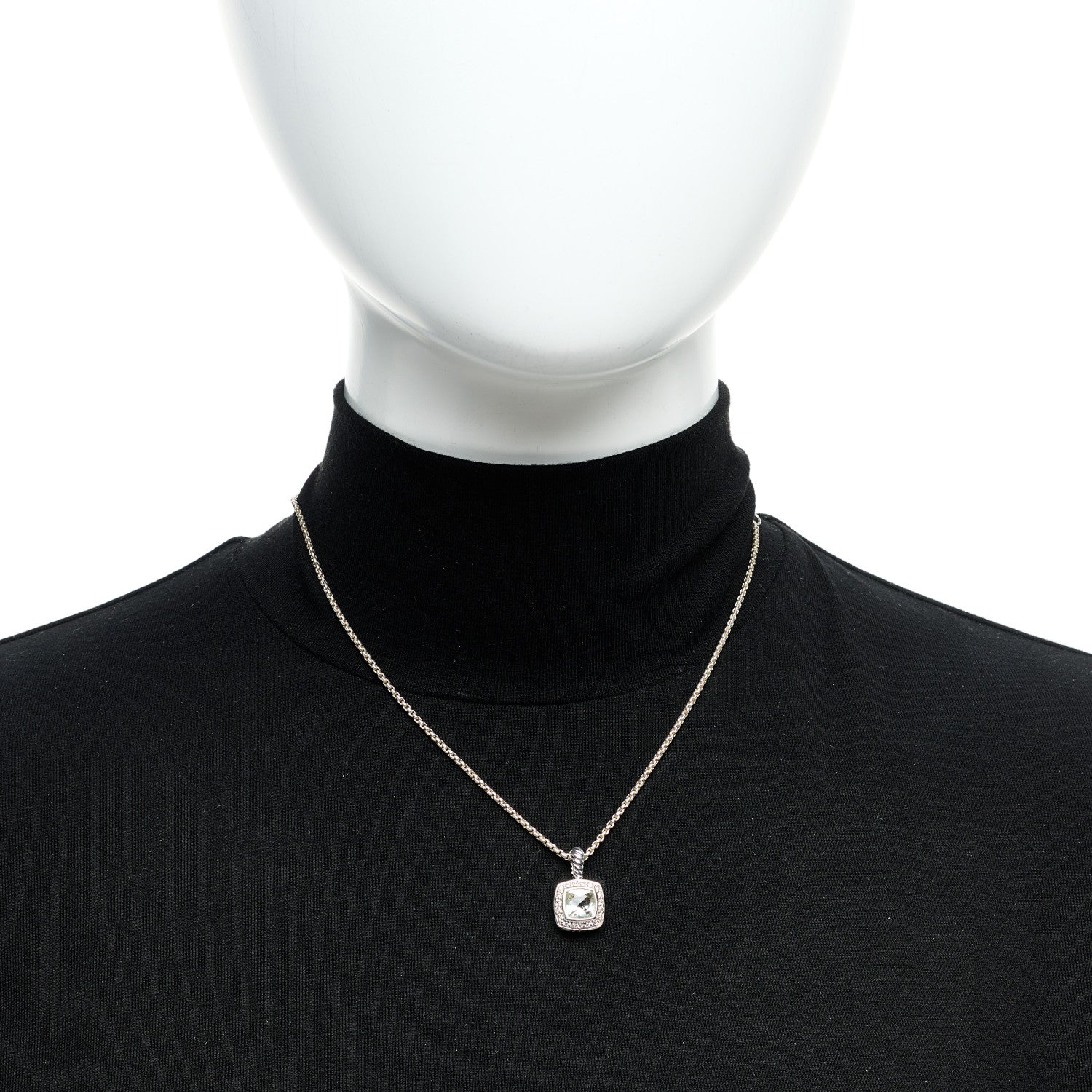 David Yurman Sterling Silver Diamond Prasiolite 7mm Petite Albion Pendant Necklace 2 of 5