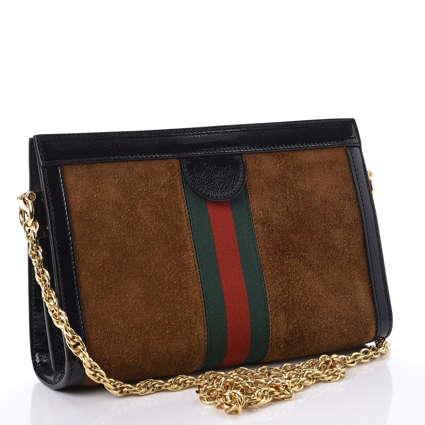 Suede Patent Web Small Ophidia Chain Shoulder Bag Nocciola Black