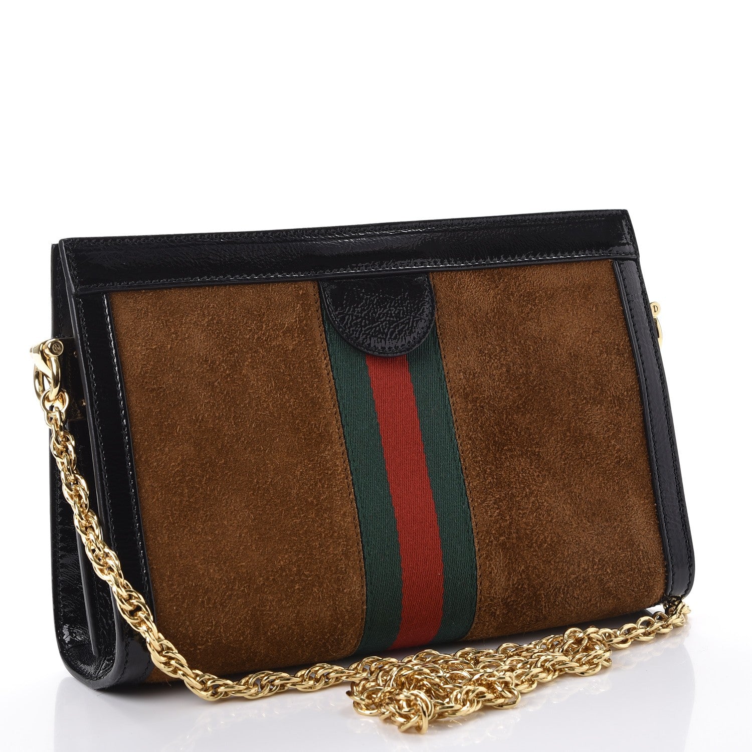 Gucci Suede Patent Web Small Ophidia Chain Shoulder Bag Nocciola Black 4 of 8