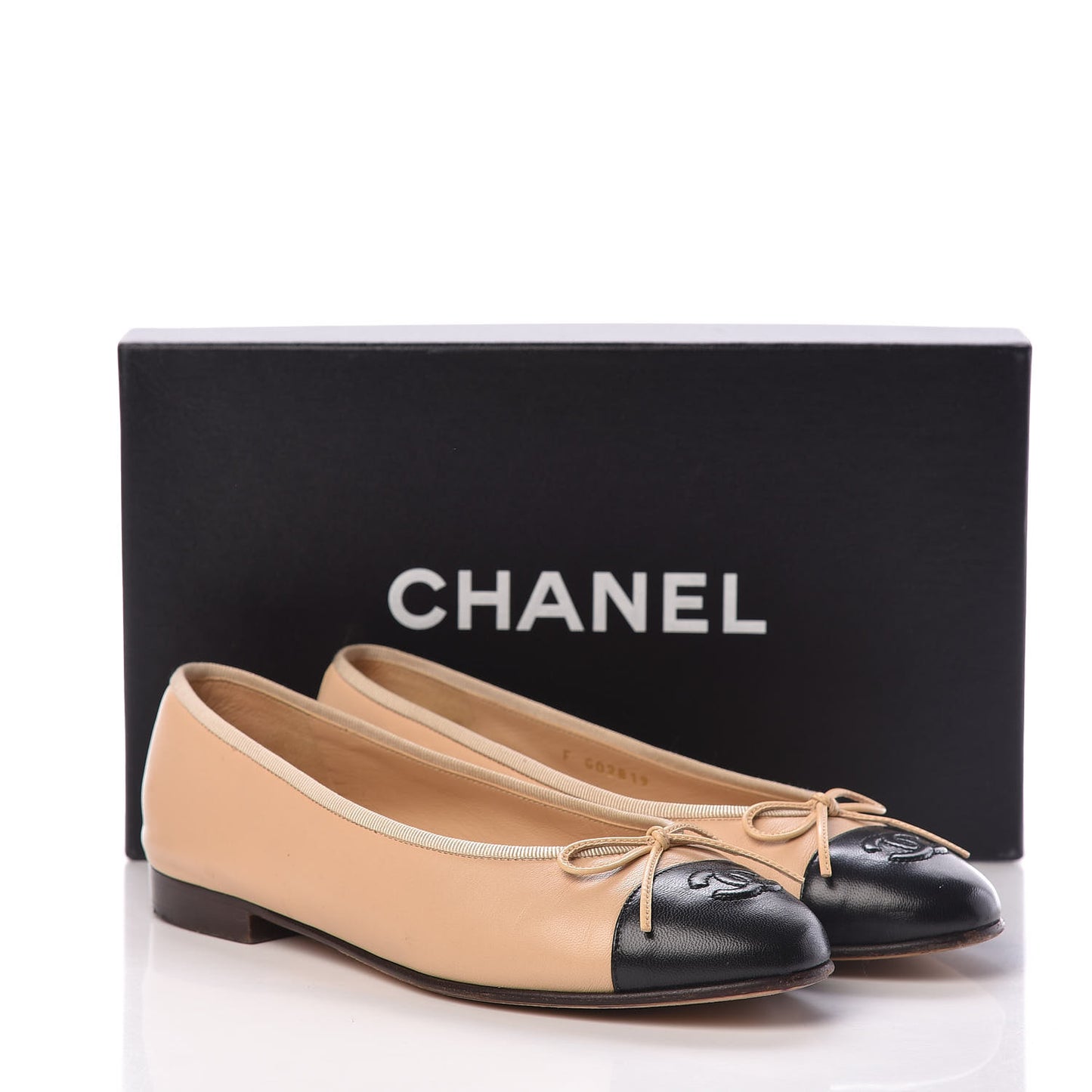 Lambskin CC Cap Toe Ballerina Flats 37.5 Beige Black