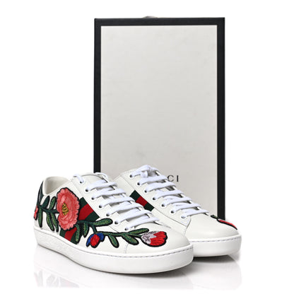 Gucci Calfskin Web Floral Embroidered Womens Ace Sneakers 36.5 White 10 of 10