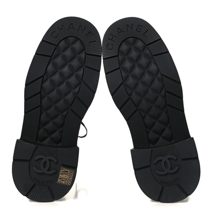 Chanel Calfskin Quilted Logo Lace Up Tall Combat Boots 37.5 Black 5 of 7