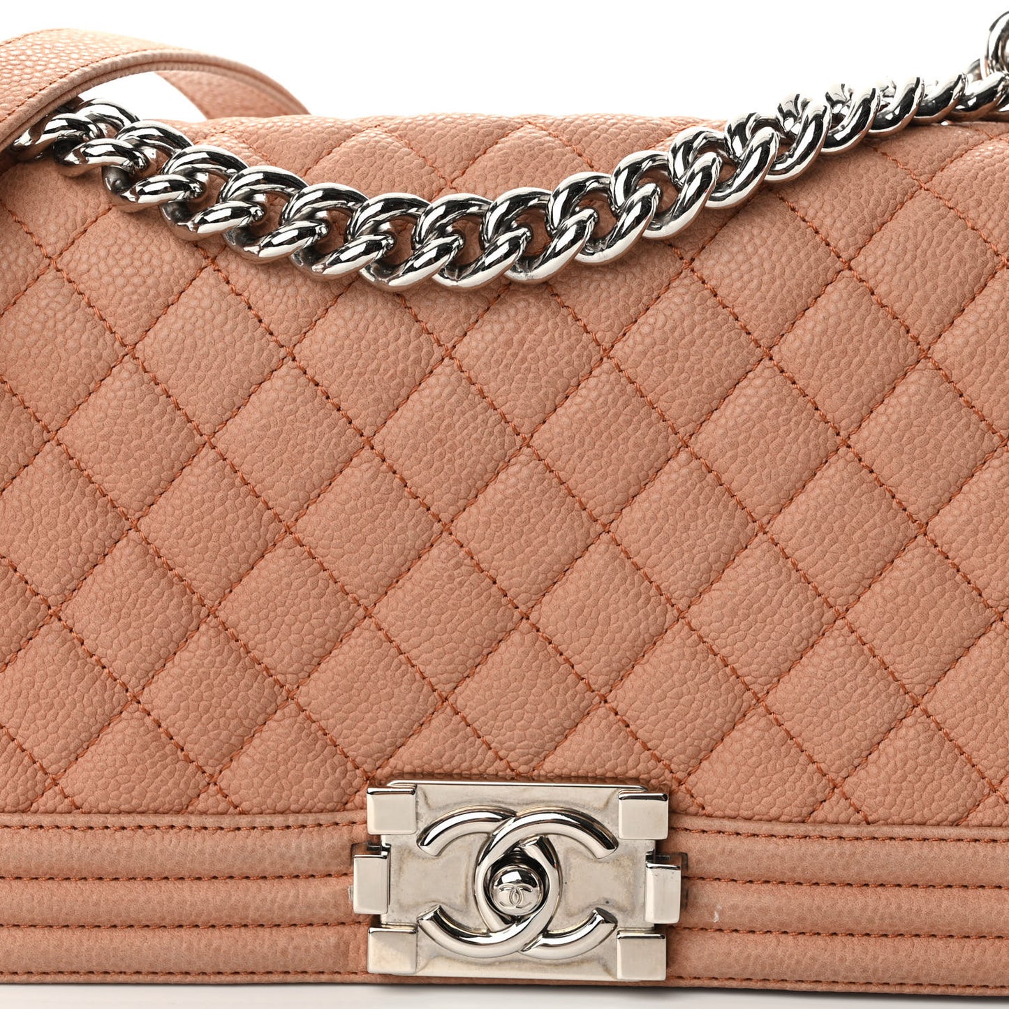 Iridescent Caviar Quilted Medium Boy Flap Beige
