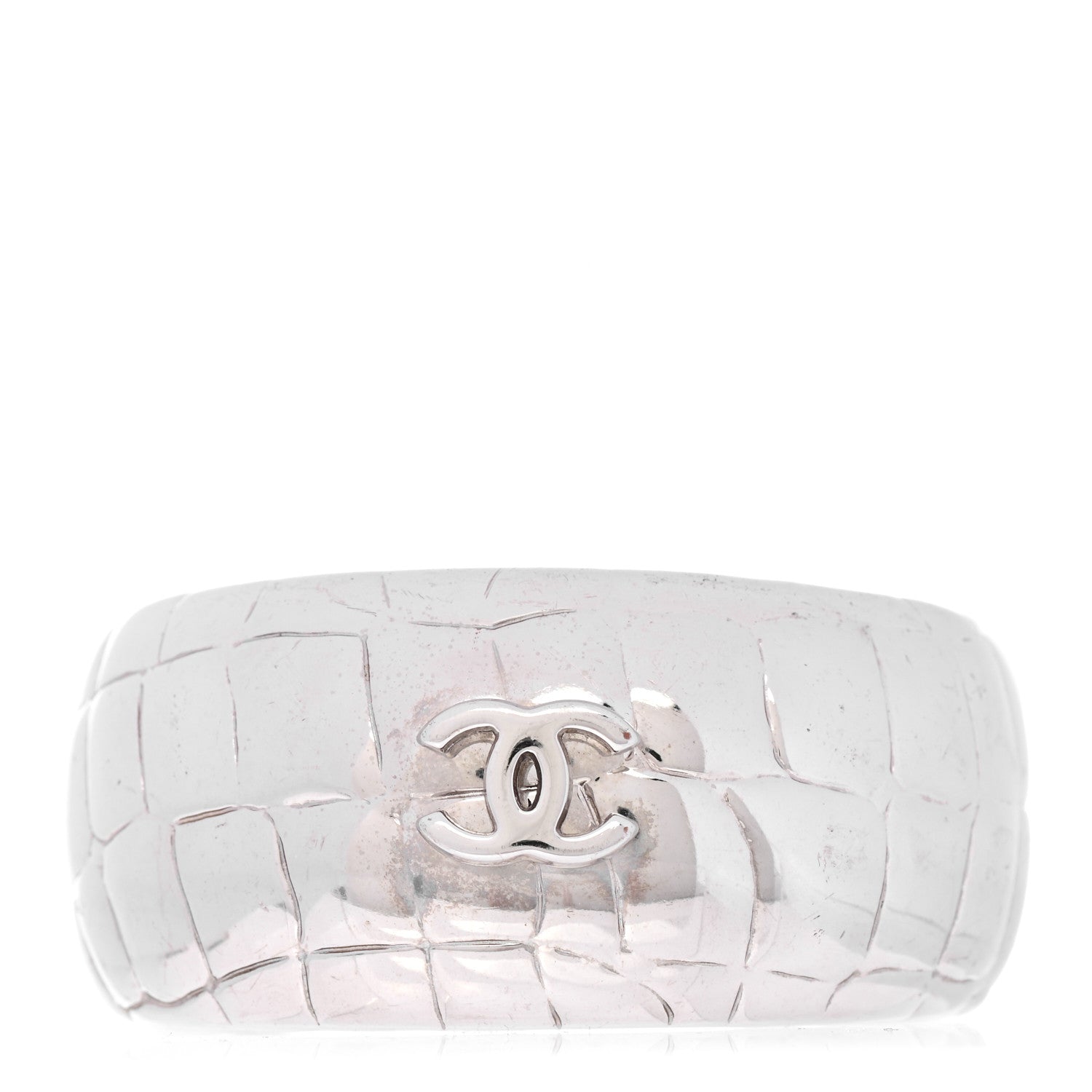 Chanel Metal Crocodile Embossed CC Cuff Silver 1 of 3